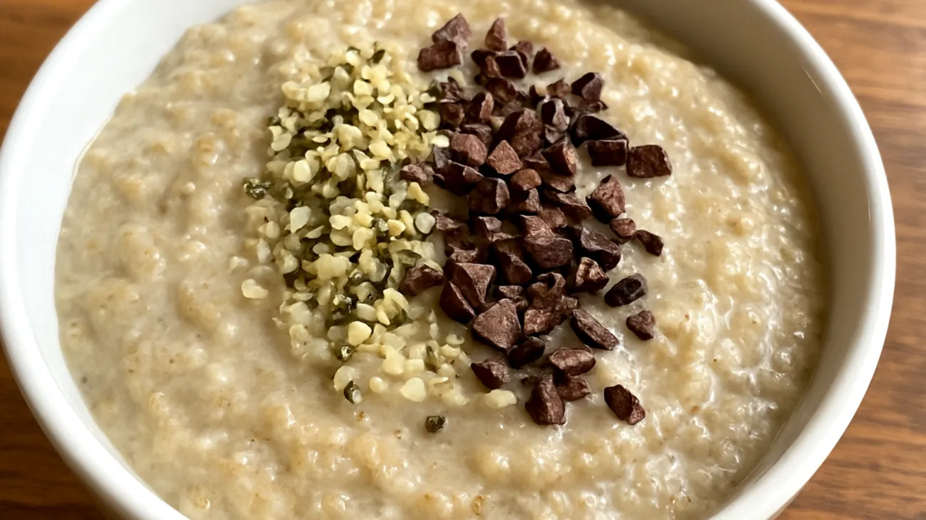 Amaranth-Quinoa-Pudding mit Hanfsamen und Kakao-Nibs"
