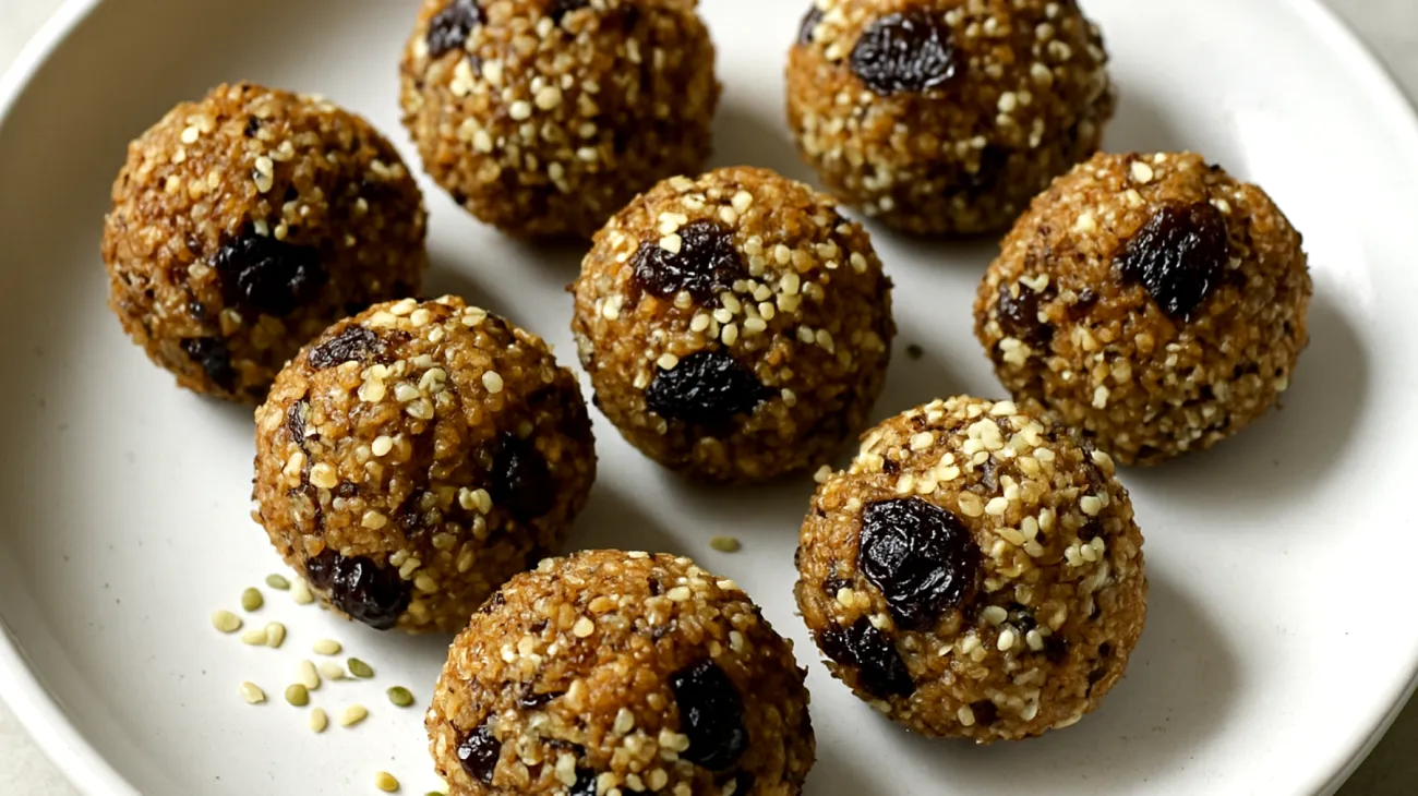 Quinoa-Balls mit Hanfsamen und getrockneten Sauerkirschen"