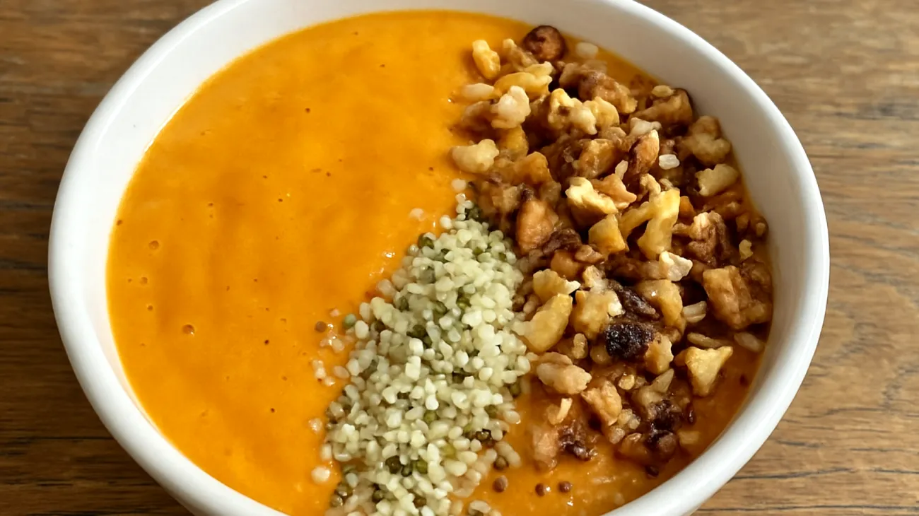 Sanddornbeeren-Smoothie Bowl mit Walnüssen und Hanfsamen"